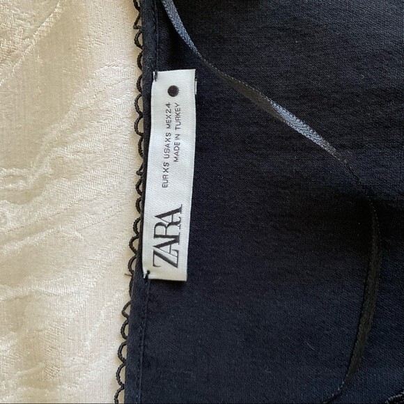 ZARA Black Combination Long Sleeve Lace TrimMini Dress XS Button Front V Neck - Picture 5 of 7